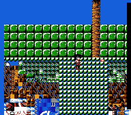 a corrupted screenshot of the NES game Clash at Demon Head. The bottom half of the screen is gibberish, and the top looks fine, though the player character fell through several solid blocks 